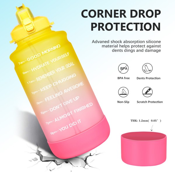 Elvira Large 1 Gallon/128 oz Motivational Time Marker Water Bottle with Straw & Protective Silicone Boot, BPA Free Anti-slip Leakproof for Fitness, Gym and Outdoor Sports-Pink/Yellow Gradient